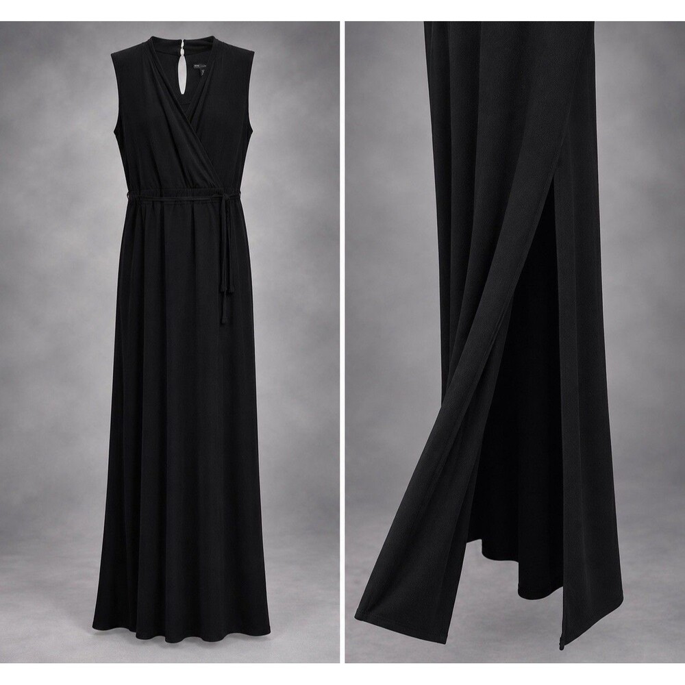 White House Black Market Women Sz 10 Sleeveless Maxi Dress Slit Buttons